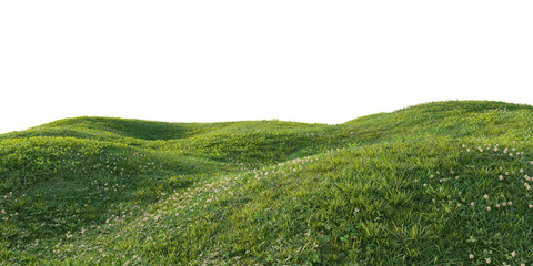 Hills with grass on a transparent background. 3D rendering. 