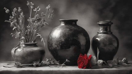 martwa natura zdjęcie z jednym czerwonym elementem 