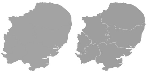 East anglia map in grey colour. two maps