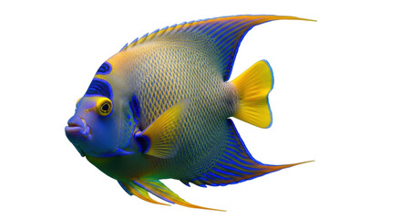 Isolated tropical fish, yellow and blue angel fish against a clean backdrop, aquarium pet