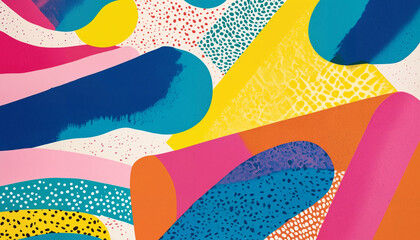 Risograph print texture background with hand drawn elements and bold saturated expressive colors