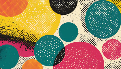 Playful illustrative screen print halftone background with hand drawn elements and artist palette