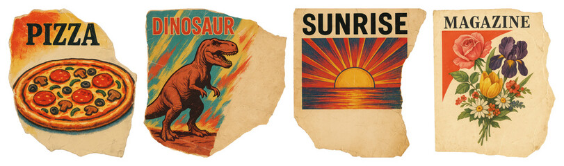 PNG Vintage collage with diverse themes, element set on transparent background