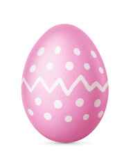 Pink Easter egg with zigzag and dots isolated. Handmade painted decoration. Transparent PNG image.
