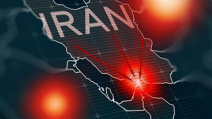 Conflict map highlighting tensions between Iran and the USA in the Middle East region