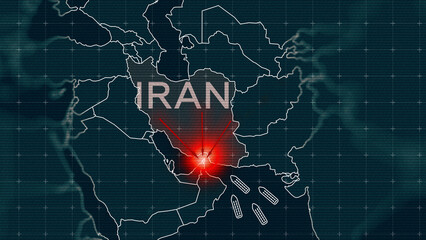 Conflict map highlighting Iran and USA tensions in the Middle East