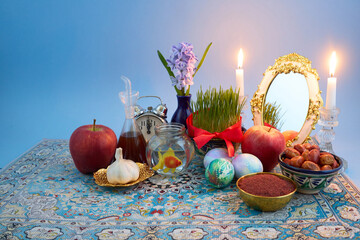Haft-sin table representing nowruz with symbolic items