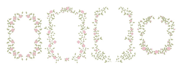 Rose Wreath Floral Frame Set Hand Drawn