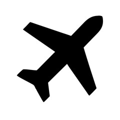 Black airplane icon on white background