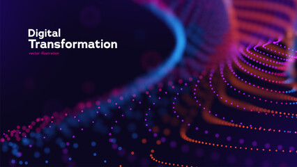 Futuristic Digital Data Visualization With Glowing Particle Wave And Technology Concept For Network, AI And Innovation. Digital Connections. Vector Illustration.