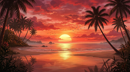 dramatic tropical beach at sunset