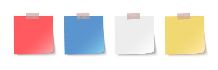 Sticky note with duct tape, post it note paper, memo reminder, sticky paper note with clipping path isolated on transparent background