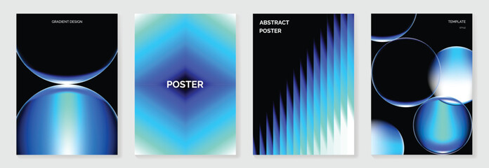 Minimal black, cyan, and blue abstract poster vector with circles, gradients, and light reflections. Futuristic modern cover design for wall art, branding, and editorial templates.