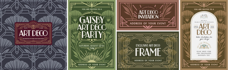 Art Deco invitation. Vector vintage geometric illustrations and typography from the 1920s for retro pattern, template, event, party, floral background, card and poster