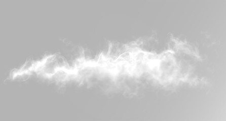Detailed textured smoke cloud and white steam on transparent background