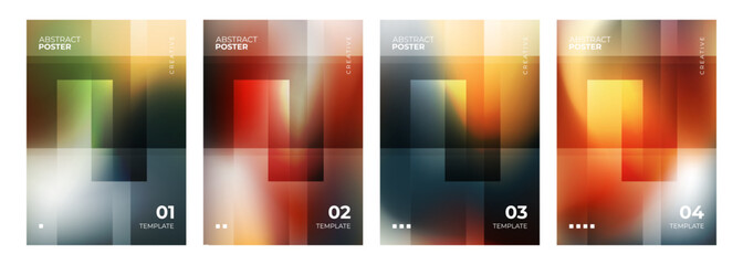 Abstract posters. Set of blurred backgrounds. Gradient stripes. Defocused dark color templates for creative graphic design. Vector illustration.