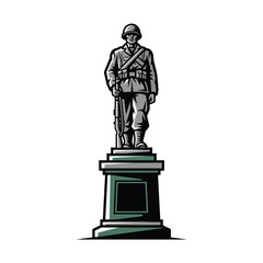 Stylized illustration of a standing soldier monument on a pedestal, commemorating military valor.