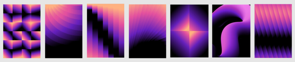 Vector vecrtical banners set, trendy abstract creative minimalist prints with bright gradient colors, glass block effect, design templates for social media posts and stories, posters and banners 