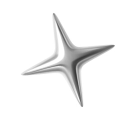 Silver metallic 3d star or light spark realistic symbol. Shiny metal star or light spark form, glossy gradient 3d render isolated vector element. Chrome metallic balloon figure or silver shape