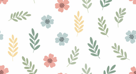 Colorful flowers and leaves pattern.