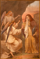  MONZA, ITALY - MARCH 19, 2026: The fresco of Mary of Magdalene at the lost tomb in church Chiesa della Santissima Trinita degli Artigianelli by Giovanni Briani from end of 19. cent.