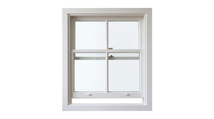 White wooden double hung window with clear glass panes, isolated on transparent background