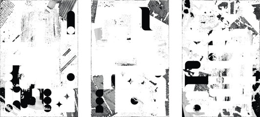 Grungy isolated layers . Design element for brochure, social media, posters, flyers. Overlay texture.Textured banner with Distress effect .Vector halftone dots . Screen print texture 