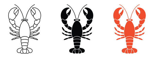Minimalist lobster designs, outline silhouette colorful styles, seafood illustration, marine life concept, clean flat vector
