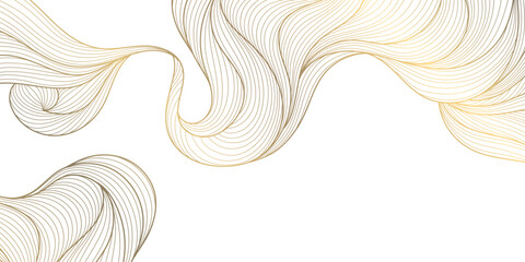 Luxury abstract gold wave line pattern on white background, elegant curves, flowing shapes. Premium vector design, Japanese ornament, cosmetic packaging, posters, wallpapers, covers.