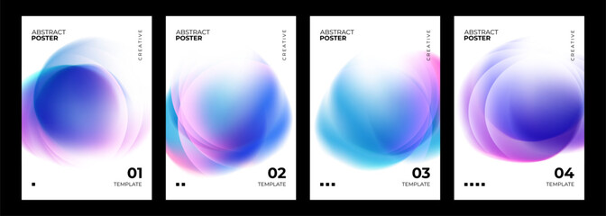 Abstract posters collection. Color gradient round shapes. Blurred spheres. Soft colored circles for creative graphic design. Vector illustration. 