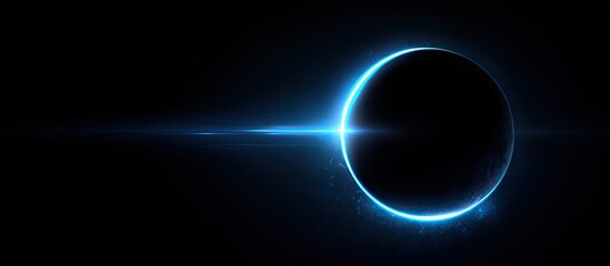 Dark celestial body with bright blue light halo and lens flare in deep space