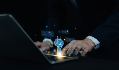 Conversation Smart Robot Technology development generates AI. artificial intelligence chatbot. Assistant AI chat, tech communication. bot agent concept, business support service, data prompt