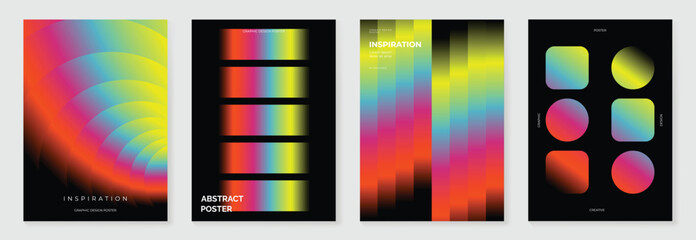 Abstract gradient poster background vector set. Minimalist style cover template with vibrant perspective 3d geometric prism shapes collection. Ideal design for social media, cover, banner, flyer.