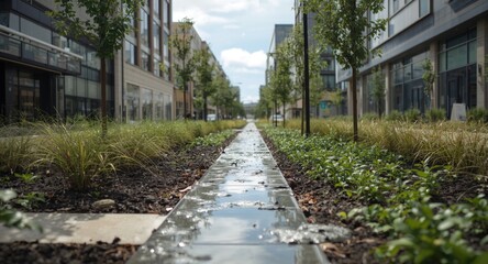 Urban green street incorporating rainwater runoff technology for sustainability