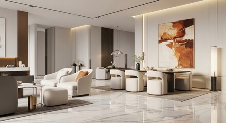 Modern interior design elegant living space with furniture and decor