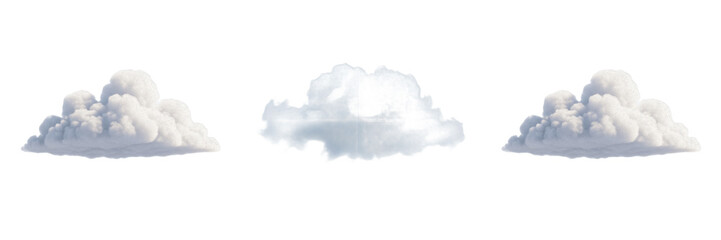 Set and collection of single small clouds isolated on transparent png background