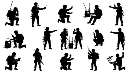 Military Soldiers Vector Silhouettes Set - Army Personnel, Special Forces, Communication