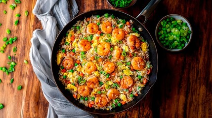 Pan-fried rice with shrimp and vegetables