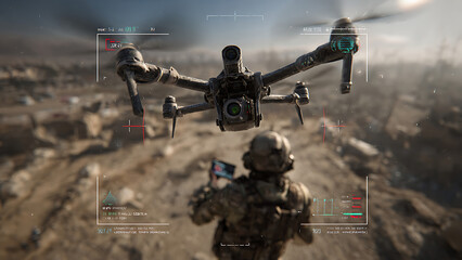Military drone army technology used by soldiers in combat zone