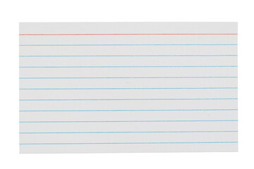Blank lined index card isolated on white
