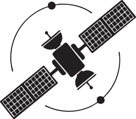 Satellite, Space, Black Icon, Solar Panels, Orbit