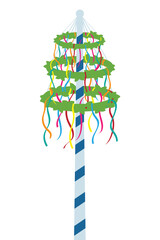 maypole with colorful ribbons isolated on white background vector illustration