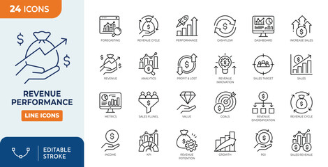 Revenue performance icon set. Editable stroke. Vector illustration