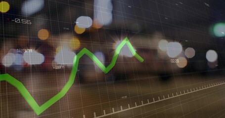Displaying bright green line graph tracing movement over urban lights, with grid ticks, labels