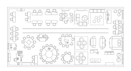 Flexible Classroom Floor Plan with Modular Group Seating, Teacher Support Zone and Collaborative Layout CAD Drawing