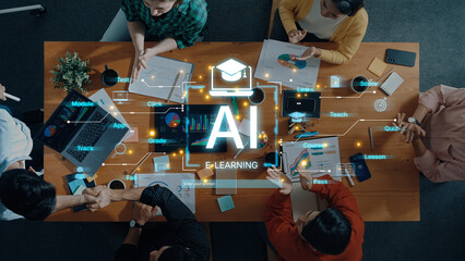 Artificial intelligence AI enhances online study courses with adaptive AI content, progress tracking and interactive AI learning experiences. AI assisted online e-learning school platform. Corpus