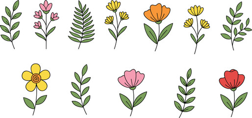 Hand drawn floral and leaf botanical collection isolated vector illustration set for nature decoration and spring design projects