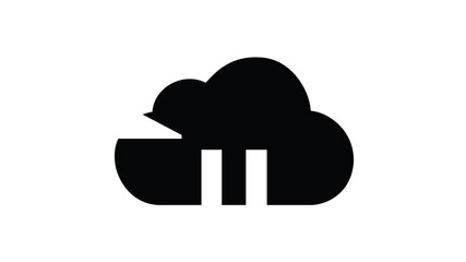 Cloud banking vector icon illustration featuring a black cloud silhouette with a white bank building inside. Minimalist flat design for financial technology, online banking, and digital storage.