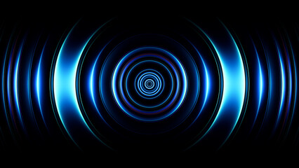 Blue neon singularity forming deep abstract circular vortex in dark space for technology concept. Glowing curved 3d lines spiral inward creating sense of motion and infinity for innovation visuals
