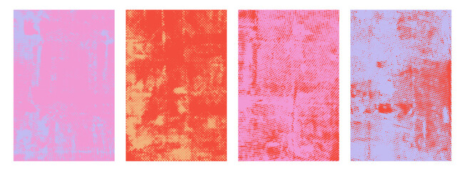Retro punk halftone texture vector poster backgrounds set colorful grunge overlay urban collage aesthetic design